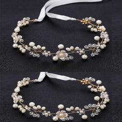 Hair Accessories: Bridal Pearl Flower Headpiece Headband for Girls, Flower Girls, and Women (Gold)