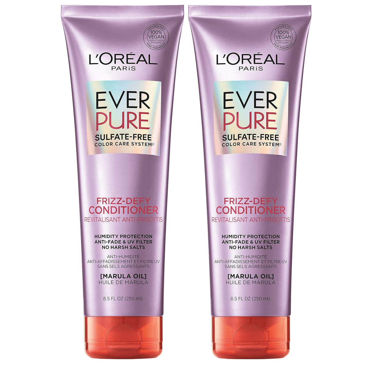 L'Oreal Paris Sulfate Free Frizz Defy Conditioner, Frizz Control Hair Care with Marula Oil, EverPure, 8.5 Fl Oz (Packaging May Vary)