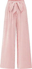 BTFBM Palazzo Pants for Women 2025 Fall Striped Flowy Tie Knot Wide Leg High Waist Dressy Casual Work Pants Trousers