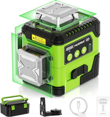 HUEPAR Laser Level 360 Self Leveling with LCD Screen, 3 x 360° High Brightness Rechargeable 3D Lazer Leveler Tool for Construction and Picture Hanging, Strong Magnetic Bracket&Hard Carry Case -Y03CG