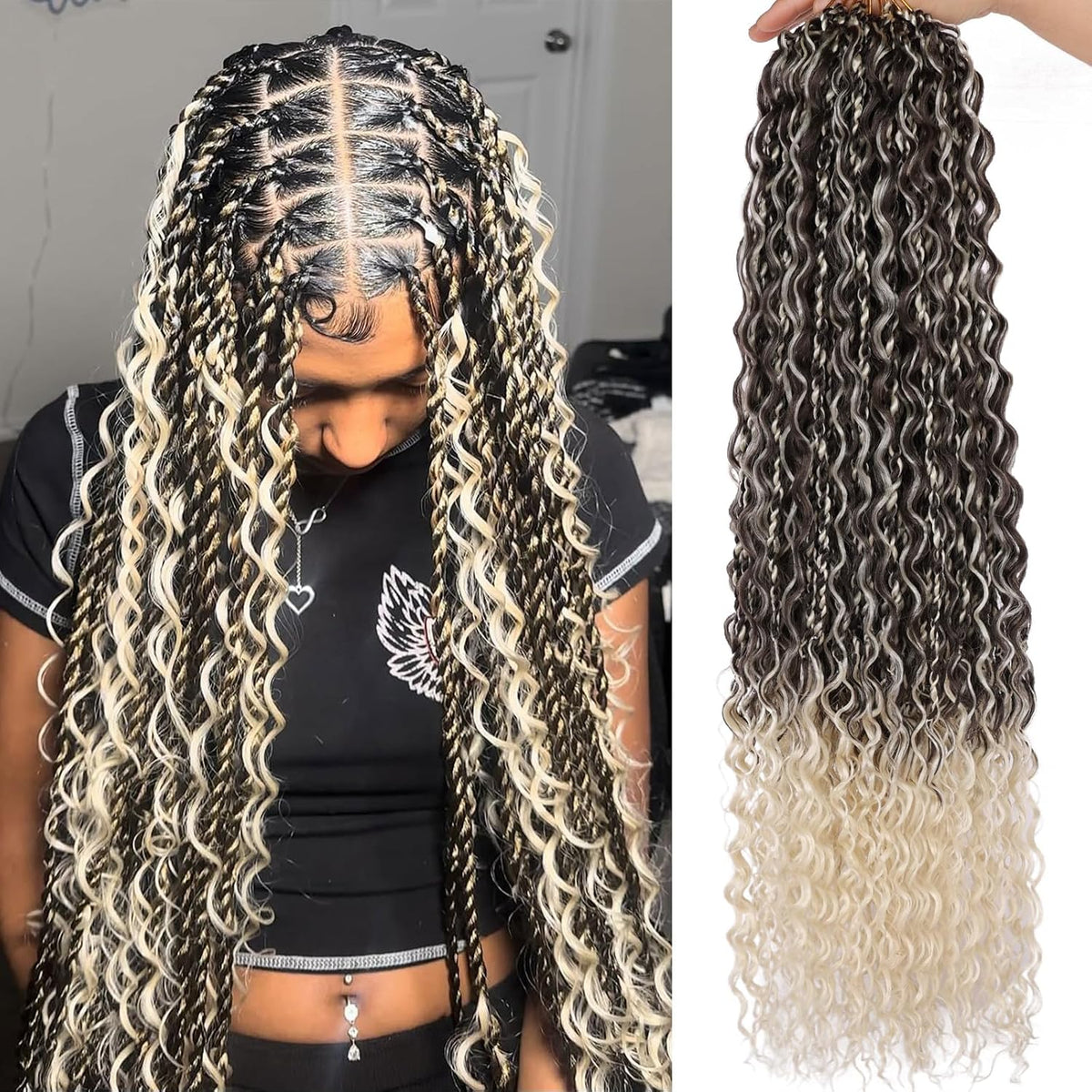 9 Packs 24 Inch Senegalese Twist Crochet Hair with Curls Pre-Looped Boho Island Twist Crochet Braids with Curly Ends Pre-Twisted Goddess Senegalese Twist for Women Braiding Hair Extensions 1B#
