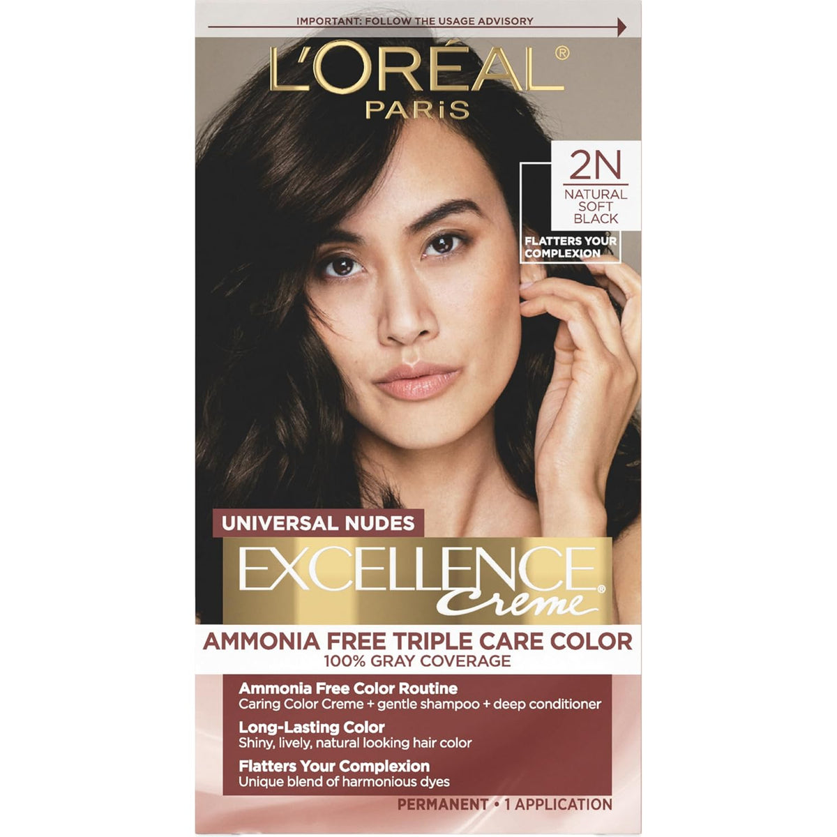 L’Oreal Paris Excellence Universal Nudes Permanent Hair Color, Ammonia Free Hair Dye for Gray Hair Coverage, 6N Natural Light Brown, 1 Hair Dye Kit
