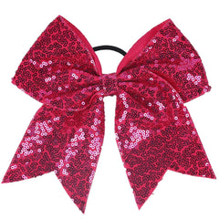 Women Girls Kids Teens Sequins Hair Bows Elastic Hair Tie Ribbon Large Cheer Bow Ponytail Holder Hair Band (Deep Pink)