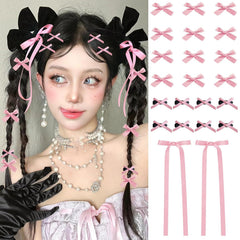 Mini Hair Bows for Women Girls Cute Hair Clips Small Alligator Long Tail Hair Ribbon Accessories -3 Styles -36P - Black White Pink