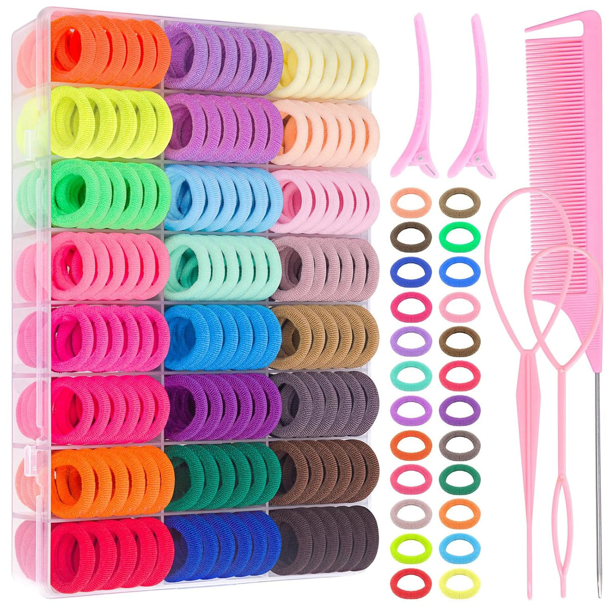 Baby Hair Ties Toddler Hair Accessories, 292PCS Ponytail Holders Hair Ties for Girls Kids Elastic Hair Bands with Organizer Box (24 Colors)
