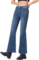 EMMIOL Stretchy Flare Jeans for Women High Waisted, Y2K Distressed Denim Pants Bootcut, Mid Rise Trendy Vintage Bell Bottoms