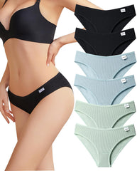Cotton Underwear for Women Cute Low Rise Ribbed Bikini Breathable Sexy Hipster Womens Cheeky 6 Pack