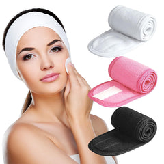 Denfany Spa Headband 3 Pack Ultra Soft Adjustable Face Wash Headband Terry Cloth Stretch Make Up Wrap for Face Washing, Shower, Facial Mask, Yoga (Black + White + Grey)