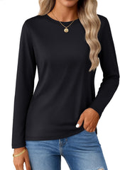 YUCOLEN Women's Cotton Long Sleeve Shirts Crewneck Cotton Basic T-Shirt Solid Color Soft Comfy Casual Tops Tees for Women