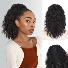 QGZ Ponytail Extension 14 Inch Drawstring Ponytail for Women Synthetic Long Curly Wavy Fluffy Clip in Ponytail Hair Extensions for Daily Halloween Use(Black Brown)