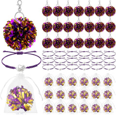 20 Sets Cheerleader Gifts Bulk, Pom Pom Keychain Cheer Bracelet Organza Bag 20 Each for Team Women Accessories