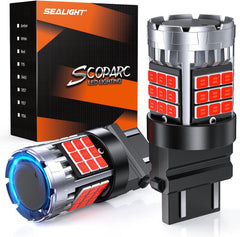 SEALIGHT LED Brake Light Bulbs, 3156 3157 LED Bulb Red, 600% Brighter 3056 3057 3457R 4057 4156 4157 Anti Hyper Flash Error Free Tail Stop Parking Lights, with Built-in Resistor, Brilliant Red, 2 Pcs