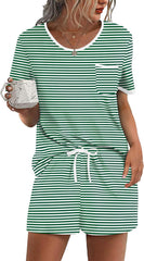 Ekouaer Pajama Set for Women 2 Piece Lounge Set Short Sleeve Tops and Shorts Soft Sleepwear, Chest Pocket