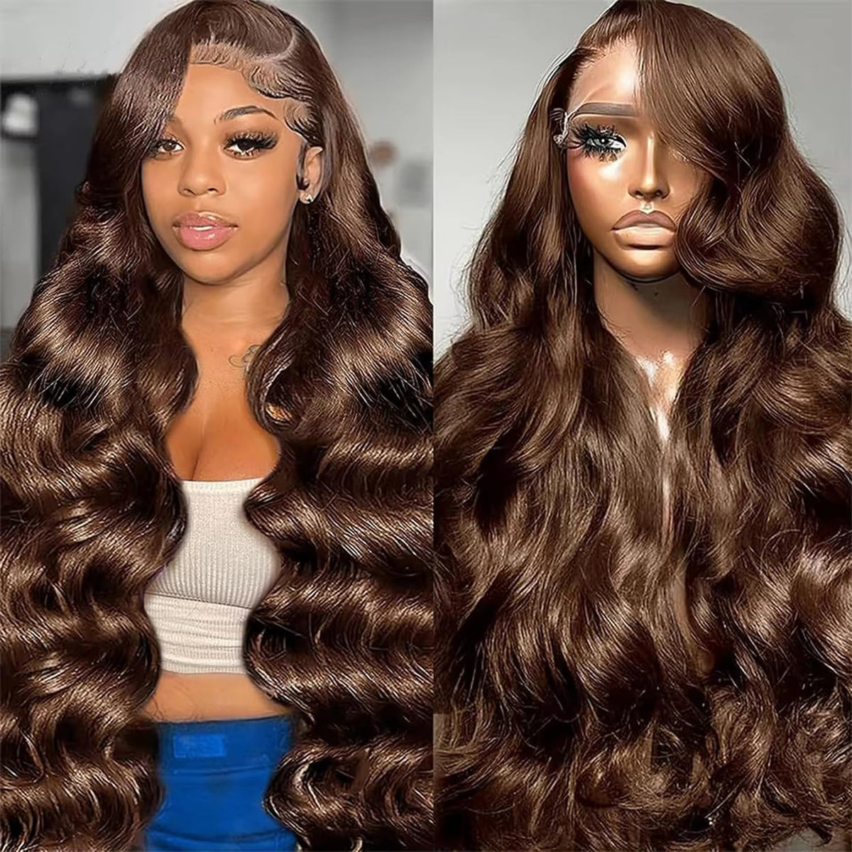 13x6 Chocolate Brown Body Wave Lace Front Wig Human Hair 28 Inch Body Wave Brown Lace Frontal Glueless Colored Wigs Human Pre Plucked with Baby Hair for Women