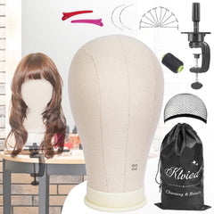 Klvied Reinforced Wig Stand Tripod Mannequin Head Stand, Adjustable Holder for Cosmetology Hairdressing Training with T-with Caps, T-Pins, Comb, Hair Clip, Carrying Bag