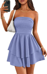 PRETTYGARDEN Women's 2025 Summer Strapless Tube Mini Dress Off Shoulder Smocked Ruffle A Line Flowy Short Party Club Dresses