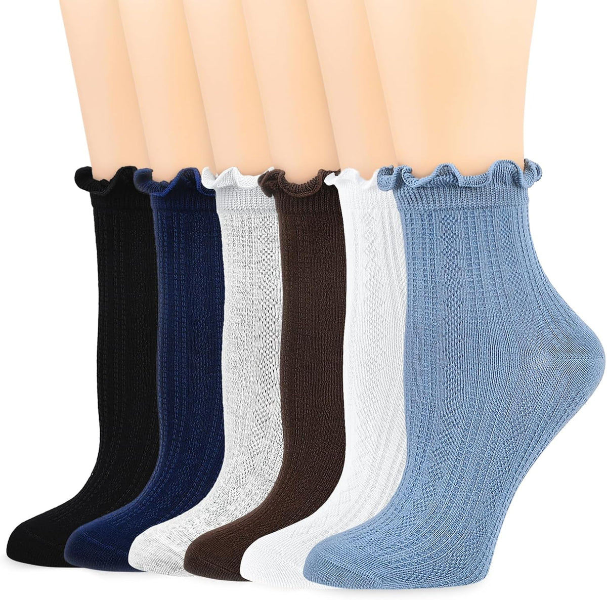 Mcool Mary Womens Crew Socks Ruffle Casual Cotton Frilly Breathable Cute Knit Lettuce Trim Dress Ankle Socks 6 Pack