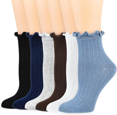 Mcool Mary Womens Crew Socks Ruffle Casual Cotton Frilly Breathable Cute Knit Lettuce Trim Dress Ankle Socks 6 Pack