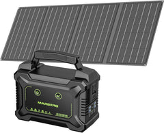MARBERO Solar Generator 155Wh with 30W Solar Panel Portable Power Station with 2x 100W AC Outlets(Peak 150W), QC3.0 USB UL Certified for Home Blackout, Camping, RV Travel, Ultra-Light & Silent Fan