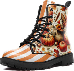 Women's Mid-Calf Combat Boots Leather Lace-Up Booties with Artistic Mushroom and Floral Patterns for Hiking,Daily Wear