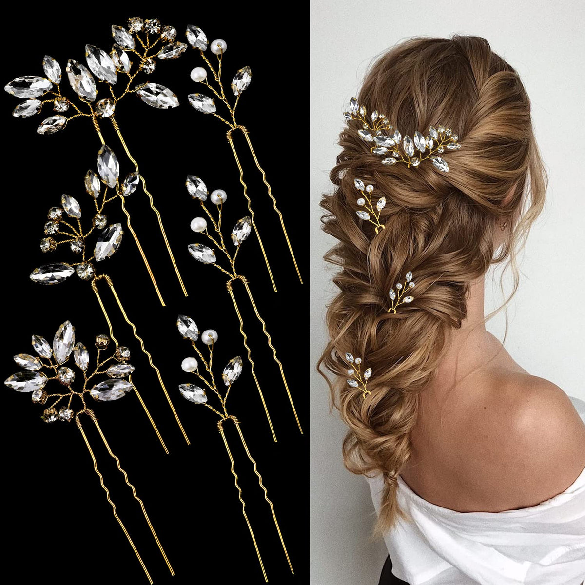 6 Pieces Bride Hair Pins Rhinestones Hair Accessories for Women Crystal Wedding Hair Piece for Bride Women Girls Bridesmaids(Silver)