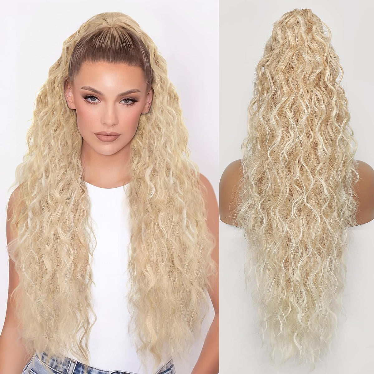 ORSUNCER Claw Long Wavy Ponytail Extension Black Brown 30" Curly Pony Tail Clip in Hair Extensions for Women fluffy Natural Looking Synthetic Hairpiece for Daily Use