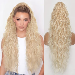 ORSUNCER Claw Long Wavy Ponytail Extension Black Brown 30" Curly Pony Tail Clip in Hair Extensions for Women fluffy Natural Looking Synthetic Hairpiece for Daily Use