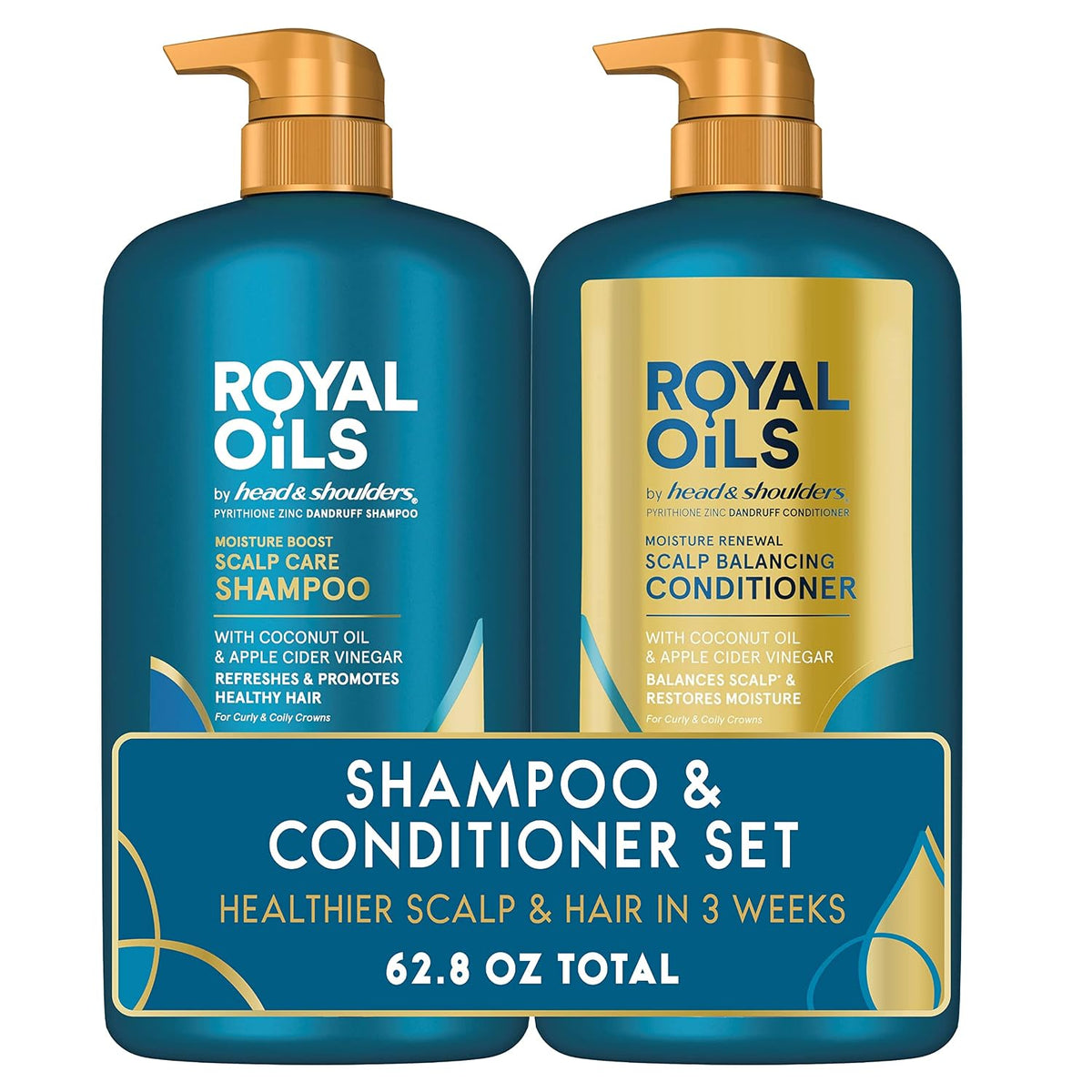 Head & Shoulders Royal Oils Shampoo and Conditioner Set, Includes Anti-Dandruff Scalp Care Shampoo (12.8 Fl Oz.) & Moisture Renewal Scalp Balancing Conditioner, Hair Treatment for Curly & Coily Hair