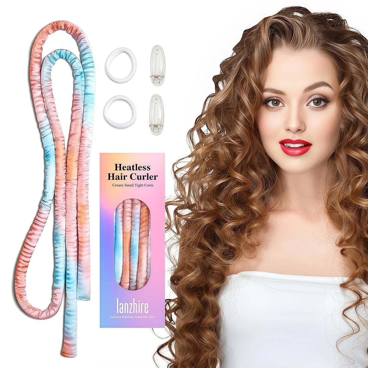 Lanzhire No Heat Overnight Curling Headband for Long and Short Hair - Thin Heatless Curlers to Sleep In (Black)