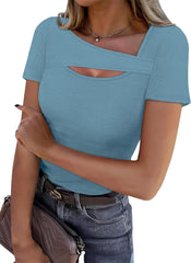 XIEERDUO Womens Summer Tops Short Sleeve Shirts for Women Sexy Tops Y2K Shirts One Piece Cutout Tops