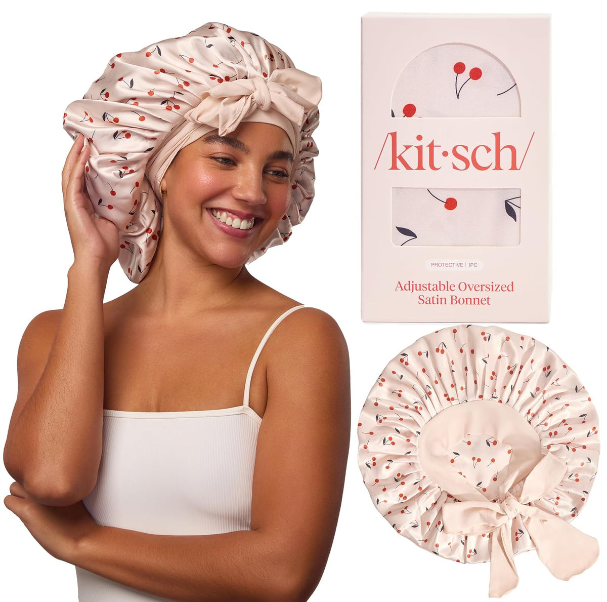 Kitsch XL Satin Bonnet for Sleeping - Softer Than Silk Hair Bonnet for Women - Secure Fit, Adjustable Night Cap for Curly & Textured Hair - Prevents Breakage, Tangles & Thinning- Haze Blue