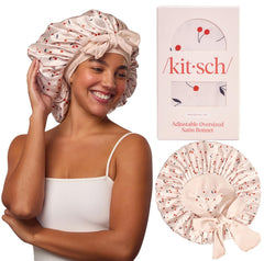 Kitsch XL Satin Bonnet for Sleeping - Softer Than Silk Hair Bonnet for Women - Secure Fit, Adjustable Night Cap for Curly & Textured Hair - Prevents Breakage, Tangles & Thinning- Haze Blue