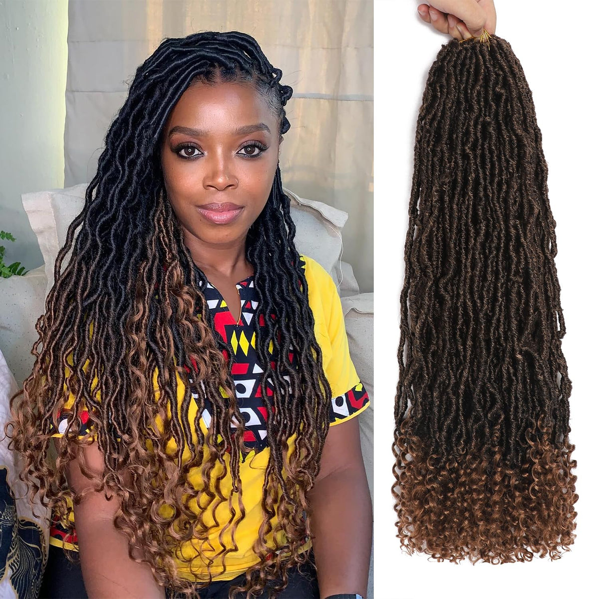 7 Pcs Faux Locs Crochet Hair 16 Inch Soft Locs Crochet Hair Goddess Locs Hair Extensions 1B#