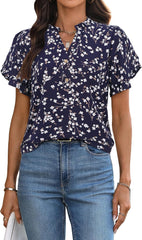 Womens Tops Dressy Casual Trendy Business Work Blouses Short Sleeve Ruffled V-Neck Tshirts