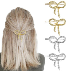 4Pcs Metal Hairpins with Chic Minimalist Bows - Simple and Stylish Hair Accessories Gift for Women and Girls