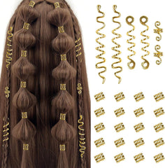 26pcs Gold Hair Jewelry for Women Loc Hair Jewelry for Braids Metal Dreadlock Beads Set Snake Hair Clips Decoration