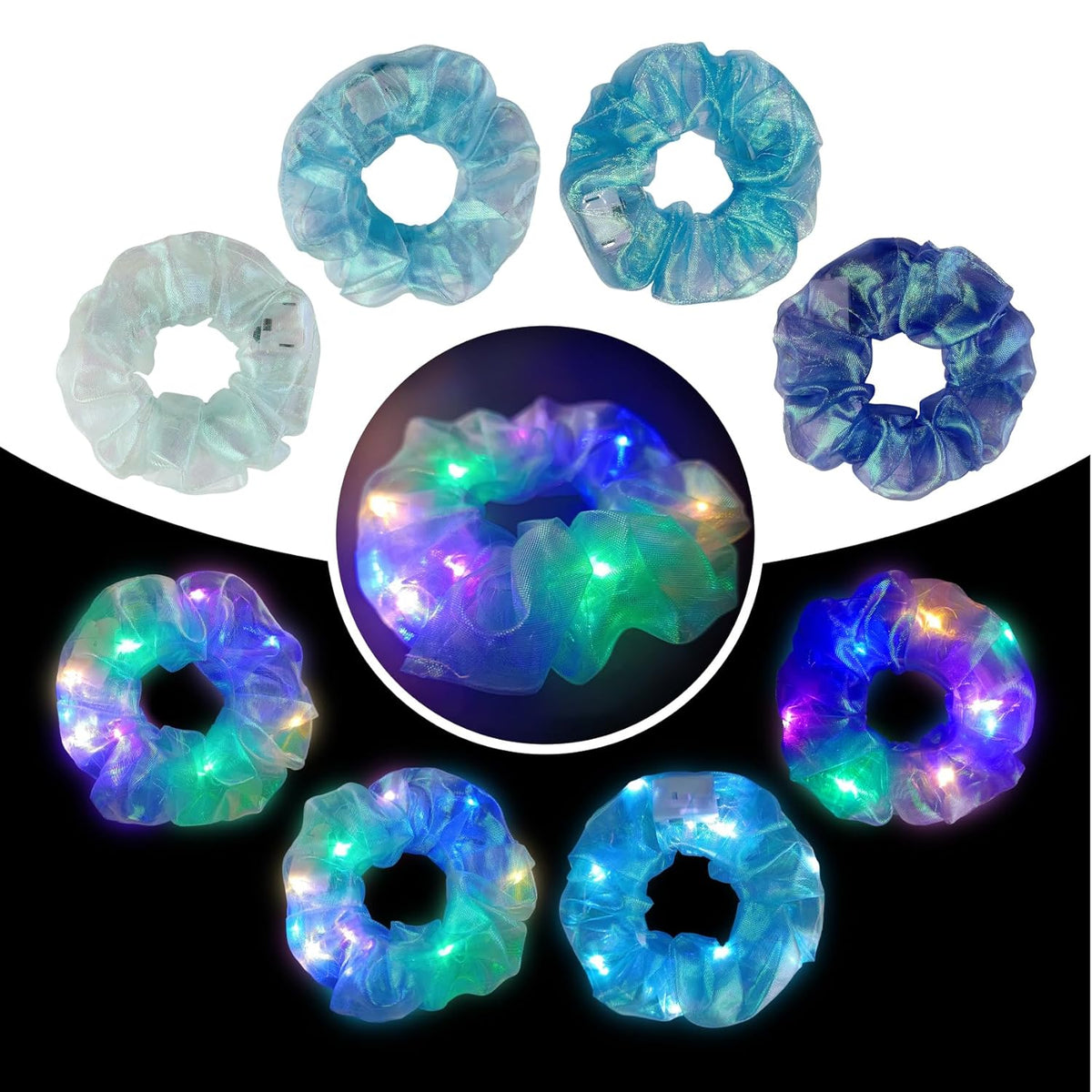 Light Up Scrunchies Party Favor, Gifts for Girls Halloween LED Scrunchy Hair Ties for Women & Girls Hair 80s, Glow in the Dark Party Supplies Festival Rave Accessories for Neon Glow Party