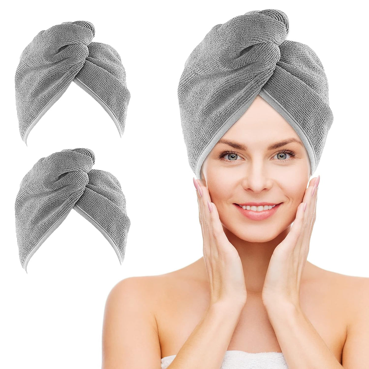 NEXCOVER Hair Towel Microfiber, 2 Pack White 9.8 inch X 25.5 inch Hair Wrap,Ultra Absorbent Hair Turbans,Fast Drying Head Towels for Women Wet Hair,Long,Curly,Thick,Frizzy Hair