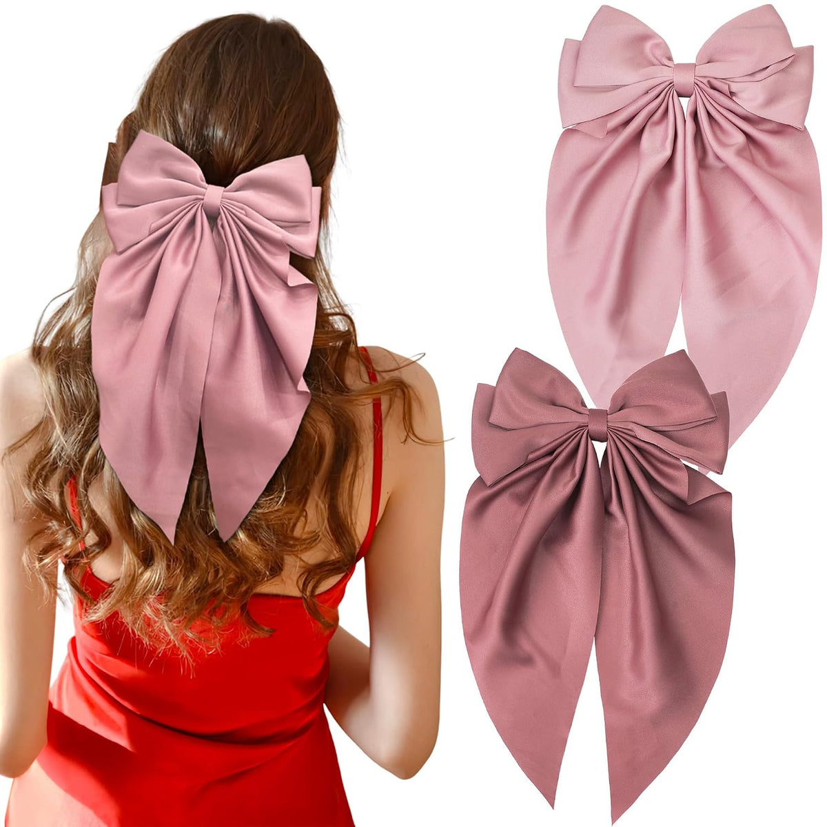 JOYOYO Hair Clip, 1Pcs Silky Satin Large Hair Bow Ribbon Clips for Women and Girls, Giant Long Bow Hair Clips Ponytail Holder Silk Big Hair Clips Accessories, Blue