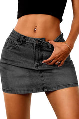 ELLEVEN Stretchy Mini Jean Skirt for Women,Low Waist Denim Skirts with Pockets