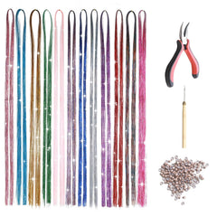 DANSEE 48' Hair Tinsel - 750 Strands Kit Sparkling Silk Fairy Hair Flairs Extensions, Party Highlights, Gold
