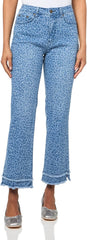 SLIM-SATION 5 Pocket Zip Front Flare Leg Ankle Jean with Double Row Fringe Hem