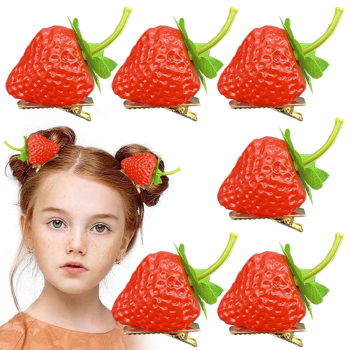 6 PCS Strawberry Hair Clips, Realistic Fruit Hair Barrettes for Girls, Cute Hairpin with Bow, Hair Accessories for Girls, Wide Application