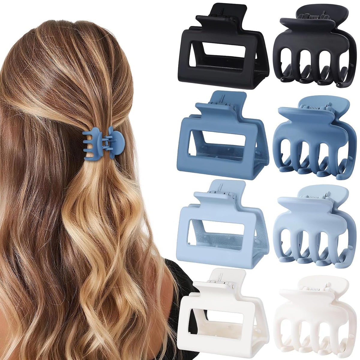 Medium Hair Clips Combination 2 Styles Small Claw Clips for Thin Hair 8 Pcs Matte Non-slip Rectangle Jaw Clips Square Hair Accessories for Women and Girls (Brown)