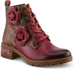 Spring Step L'Artiste Martinela Heeled Booties - Floral Appliqué Leather Ankle Boots with Artistic Touch - Cushioned Insole, Durable Rubber Sole,Women's Footwear