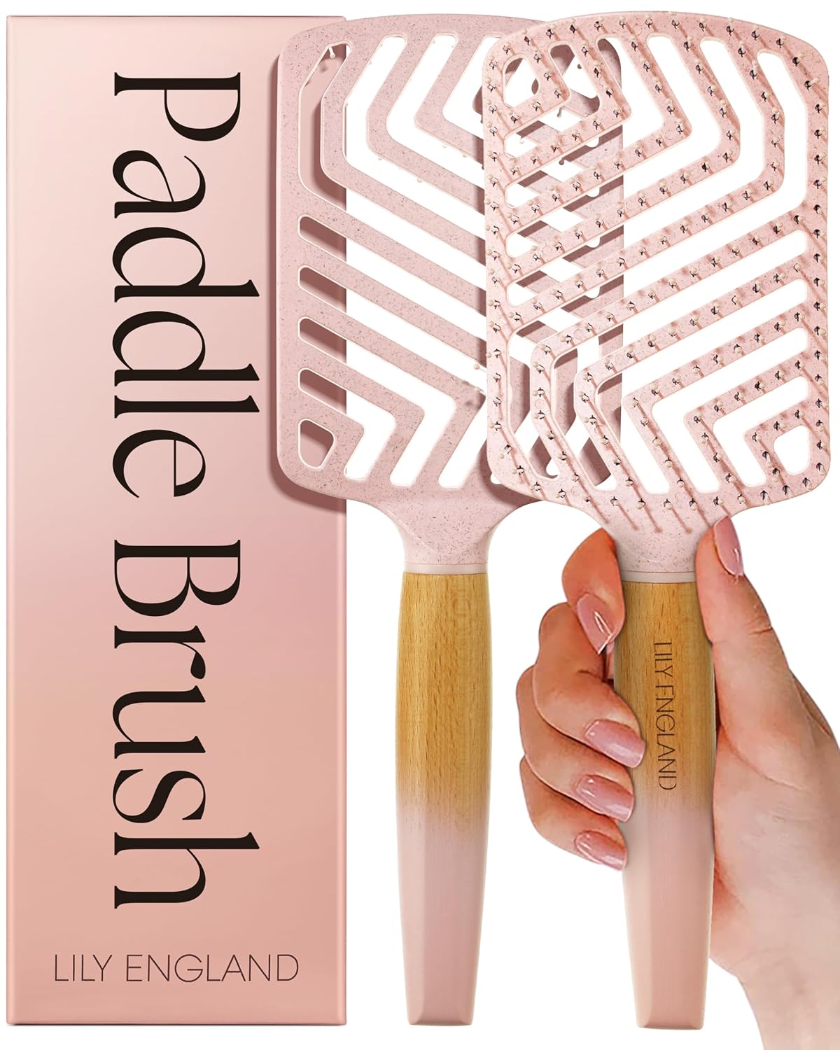 Lily England Detangling & Styling Brush - Pain-Free Brush for Curly Wet & Dry Hair With Flexible Bristles - Easy to Hold Rose Gold Brush for Women's 3c to 4c Curls