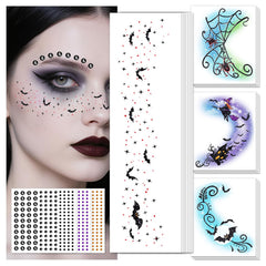 EMOME Halloween Decorations, Halloween Glitter Faux Freckles Face Tattoos with Black Orange Purple Face Gems, Halloween Rave Accessories Face Paint Makeup Kit for Women, Kids, Party Supplies
