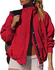 Winter Jackets for Women Long Sleeve High Neck Zipper Up Fleece Lined Overcoat Field Tripper Jacket with Pockets