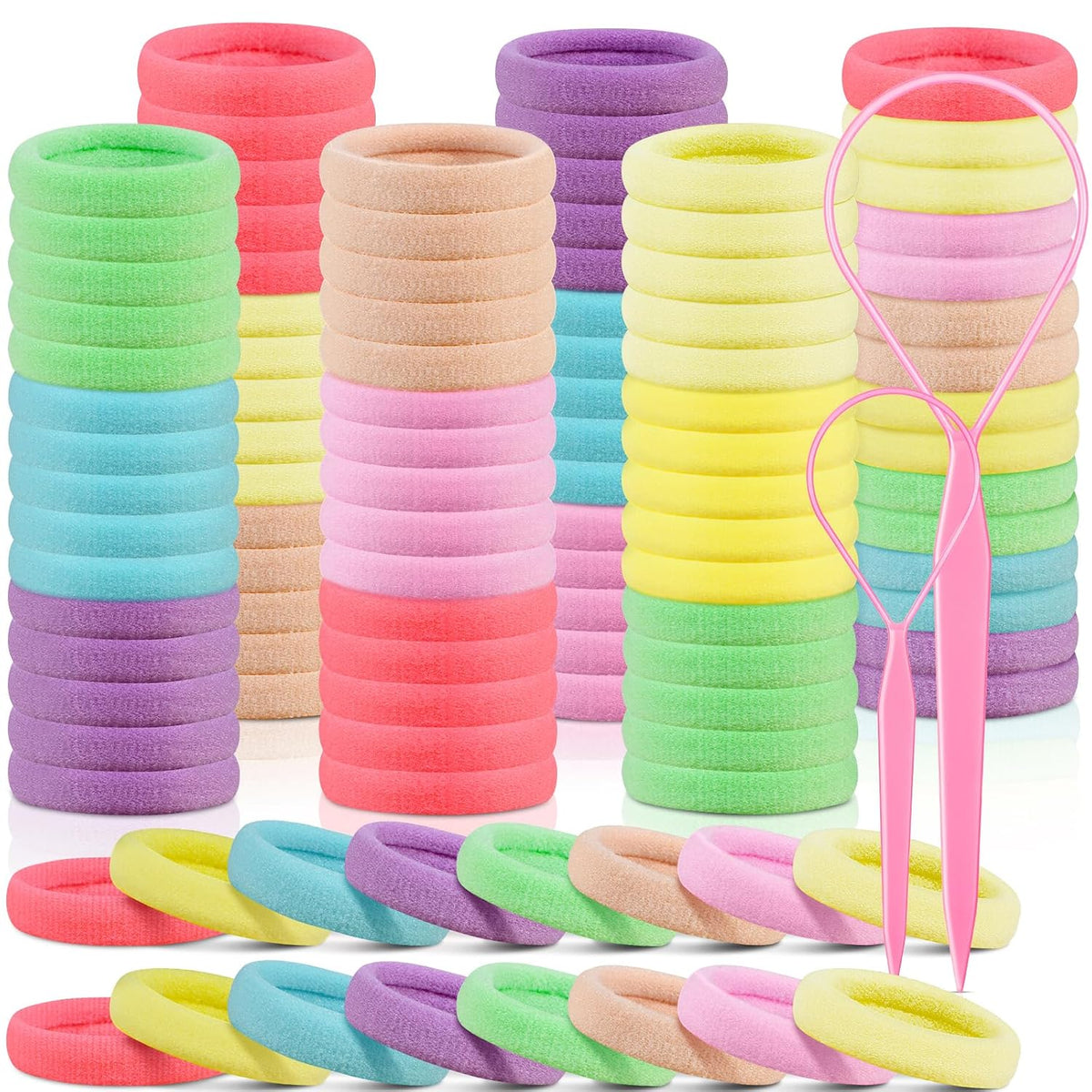 150PCS Hair Ties, IKOCO Cotton Small Hair Ties for Little Girls, Baby and Kids, Colorful Seamless Ponytail Holders