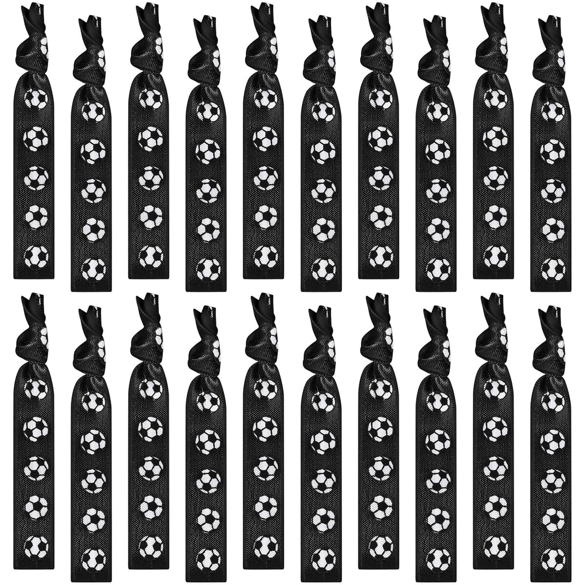 Hanaive 20 Pcs Soccer Hair Ties Elastic Ponytail Holders Football No Crease Ribbon Party Accessories for Girls Women Team Members(Black and White)